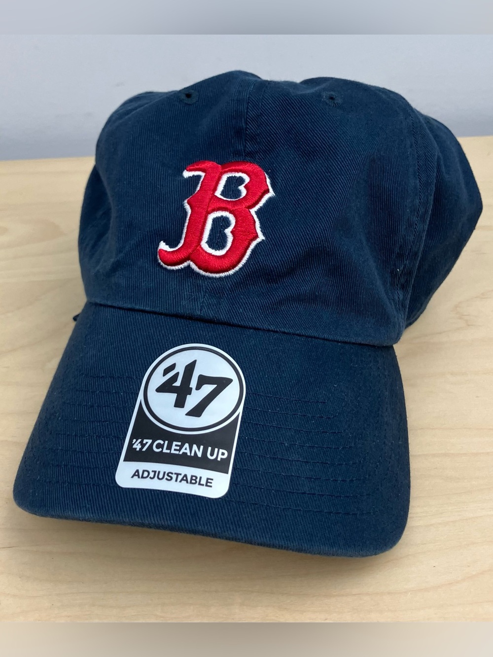 47 Brand Boston Red Sox MLB Strapback Hat Clean Up Cap Navy Blue Red Logo